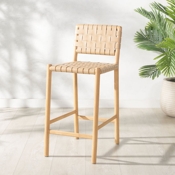 Safavieh Jeremiah Woven Leather Counter Stool – Luxurious Craftsmanship With Timeless Elegance For Any Space Tan ,Natural Wood ,Leather Sfv1606c