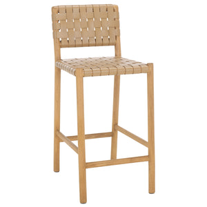 Safavieh Jeremiah Woven Leather Counter Stool – Luxurious Craftsmanship With Timeless Elegance For Any Space Tan ,Natural Wood ,Leather Sfv1606c