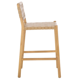 Safavieh Jeremiah Woven Leather Counter Stool – Luxurious Craftsmanship With Timeless Elegance For Any Space Tan ,Natural Wood ,Leather Sfv1606c