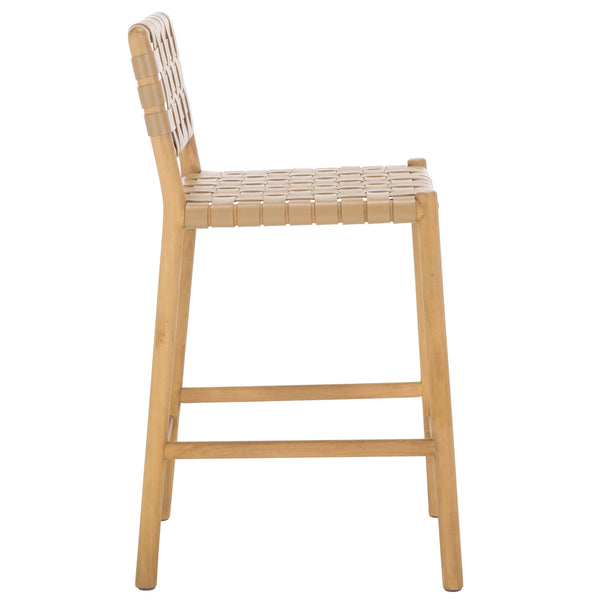 Safavieh Jeremiah Woven Leather Counter Stool – Luxurious Craftsmanship With Timeless Elegance For Any Space Tan ,Natural Wood ,Leather Sfv1606c