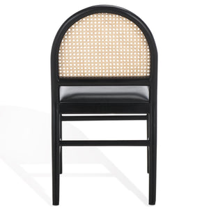 Safavieh Laylie Rattan And Leather Dining Chair - Chic Comfort Meets Sophisticated Design For Your Space Black Wood ,Leather ,Rattan Sfv1607a-set2