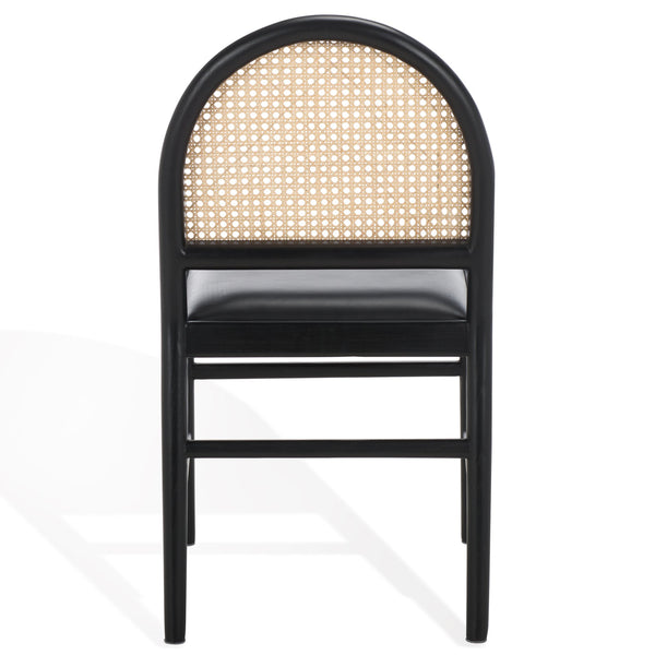 Safavieh Laylie Rattan And Leather Dining Chair - Chic Comfort Meets Sophisticated Design For Your Space Black Wood ,Leather ,Rattan Sfv1607a-set2