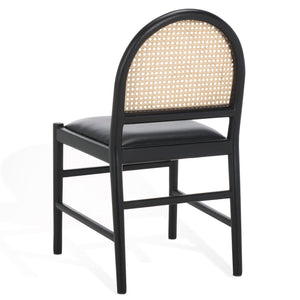 Safavieh Laylie Rattan And Leather Dining Chair - Chic Comfort Meets Sophisticated Design For Your Space Black Wood ,Leather ,Rattan Sfv1607a-set2