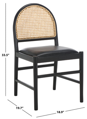 Safavieh Laylie Rattan And Leather Dining Chair - Chic Comfort Meets Sophisticated Design For Your Space Black Wood ,Leather ,Rattan Sfv1607a-set2