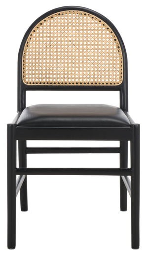 Safavieh Laylie Rattan And Leather Dining Chair - Chic Comfort Meets Sophisticated Design For Your Space Black Wood ,Leather ,Rattan Sfv1607a-set2