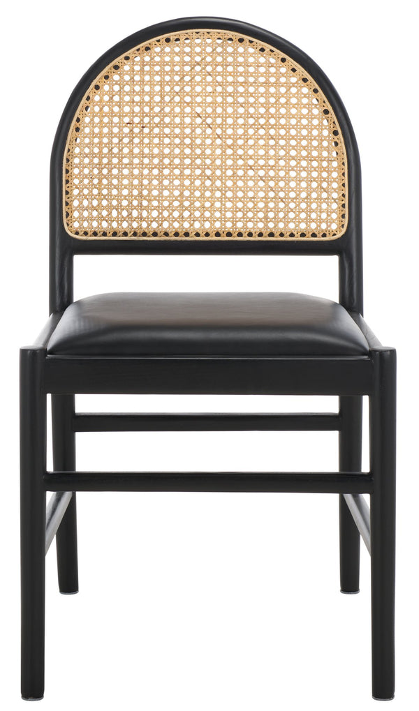 Safavieh Laylie Rattan And Leather Dining Chair - Chic Comfort Meets Sophisticated Design For Your Space Black Wood ,Leather ,Rattan Sfv1607a-set2