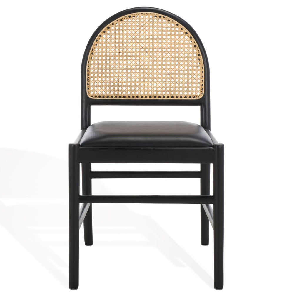 Safavieh LAYLIE Rattan and Leather Dining Chair - Luxurious Comfort and Timeless Elegance for Your Home Black / Black SFV1607A-SET2