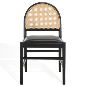 Safavieh Laylie Rattan And Leather Dining Chair - Chic Comfort Meets Sophisticated Design For Your Space Black Wood ,Leather ,Rattan Sfv1607a-set2