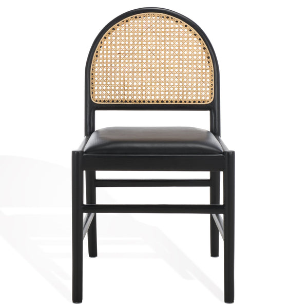 Safavieh Laylie Rattan And Leather Dining Chair - Chic Comfort Meets Sophisticated Design For Your Space Black Wood ,Leather ,Rattan Sfv1607a-set2
