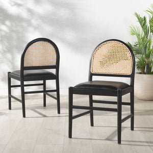 Safavieh Laylie Rattan And Leather Dining Chair - Chic Comfort Meets Sophisticated Design For Your Space Black Wood ,Leather ,Rattan Sfv1607a-set2