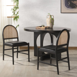 Safavieh Laylie Rattan And Leather Dining Chair - Chic Comfort Meets Sophisticated Design For Your Space Black Wood ,Leather ,Rattan Sfv1607a-set2