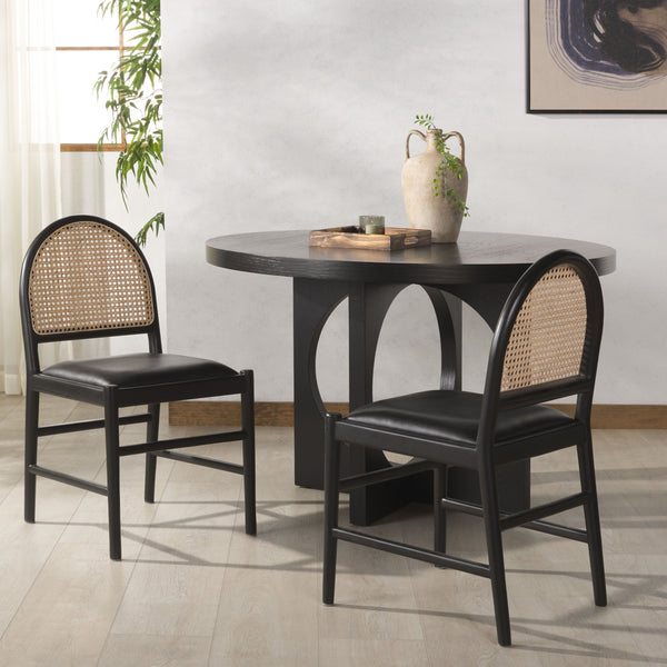 Safavieh Laylie Rattan And Leather Dining Chair - Chic Comfort Meets Sophisticated Design For Your Space Black Wood ,Leather ,Rattan Sfv1607a-set2