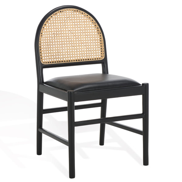 Safavieh Laylie Rattan And Leather Dining Chair - Chic Comfort Meets Sophisticated Design For Your Space Black Wood ,Leather ,Rattan Sfv1607a-set2