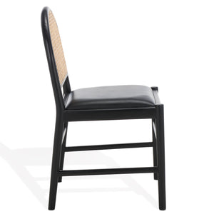 Safavieh Laylie Rattan And Leather Dining Chair - Chic Comfort Meets Sophisticated Design For Your Space Black Wood ,Leather ,Rattan Sfv1607a-set2