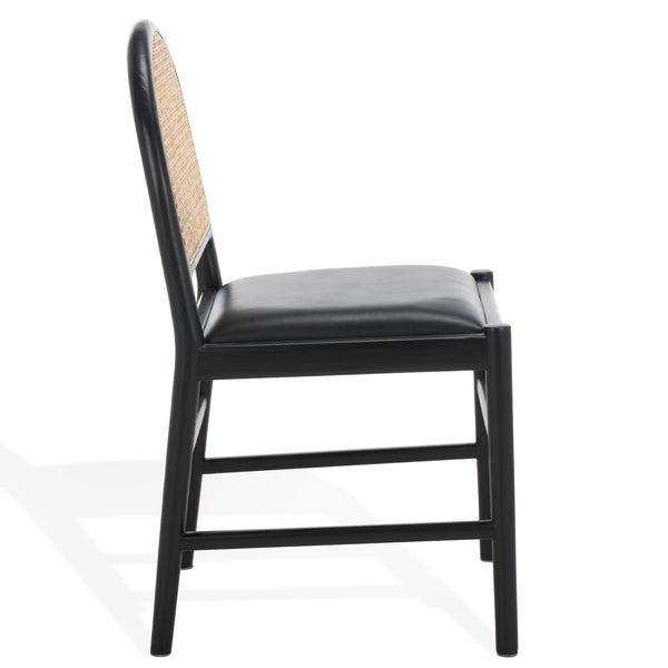 Safavieh Laylie Rattan And Leather Dining Chair - Chic Comfort Meets Sophisticated Design For Your Space Black Wood ,Leather ,Rattan Sfv1607a-set2