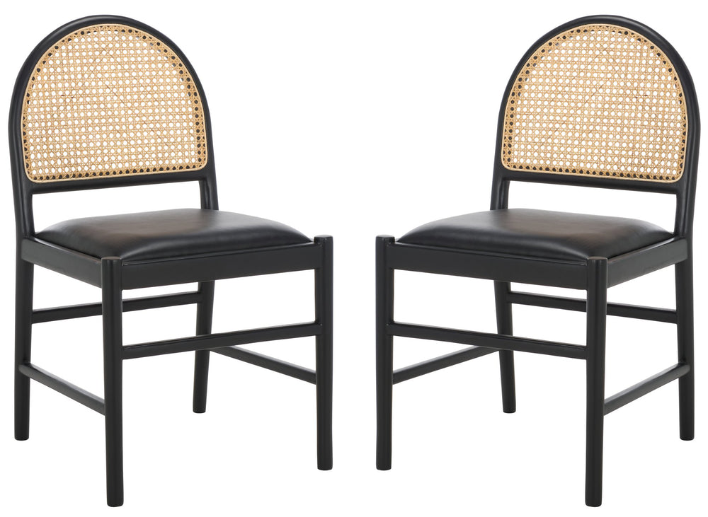 Safavieh Laylie Rattan And Leather Dining Chair - Chic Comfort Meets Sophisticated Design For Your Space Black Wood ,Leather ,Rattan Sfv1607a-set2