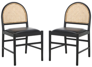 Safavieh Laylie Rattan And Leather Dining Chair - Chic Comfort Meets Sophisticated Design For Your Space Black Wood ,Leather ,Rattan Sfv1607a-set2