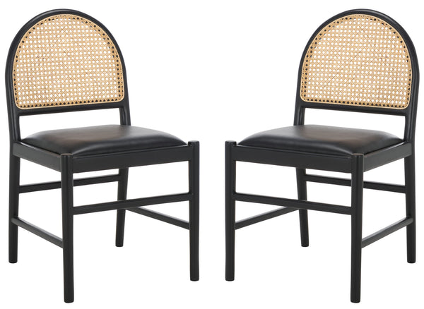 Safavieh Laylie Rattan And Leather Dining Chair - Chic Comfort Meets Sophisticated Design For Your Space Black Wood ,Leather ,Rattan Sfv1607a-set2