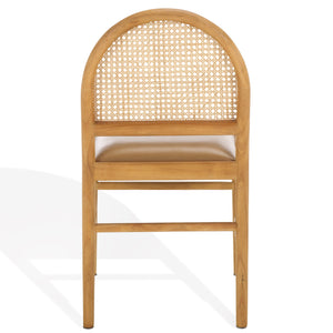 Safavieh Laylie Rattan And Leather Dining Chair - Chic Comfort Meets Sophisticated Design For Your Space Brown ,Natural Wood ,Leather ,Rattan Sfv1607b-set2