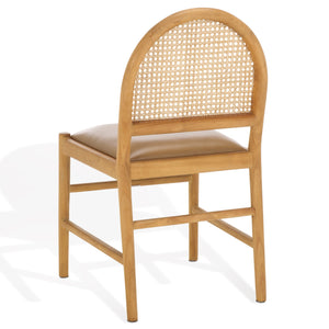 Safavieh Laylie Rattan And Leather Dining Chair - Chic Comfort Meets Sophisticated Design For Your Space Brown ,Natural Wood ,Leather ,Rattan Sfv1607b-set2