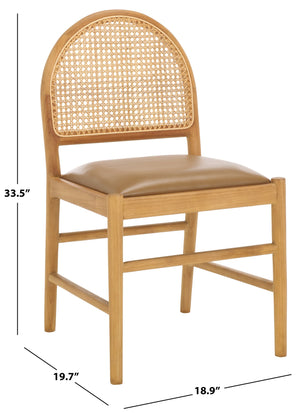 Safavieh Laylie Rattan And Leather Dining Chair - Chic Comfort Meets Sophisticated Design For Your Space Brown ,Natural Wood ,Leather ,Rattan Sfv1607b-set2