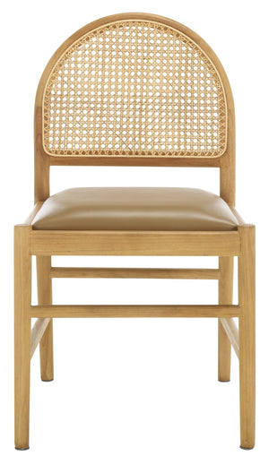 Safavieh Laylie Rattan And Leather Dining Chair - Chic Comfort Meets Sophisticated Design For Your Space Brown ,Natural Wood ,Leather ,Rattan Sfv1607b-set2