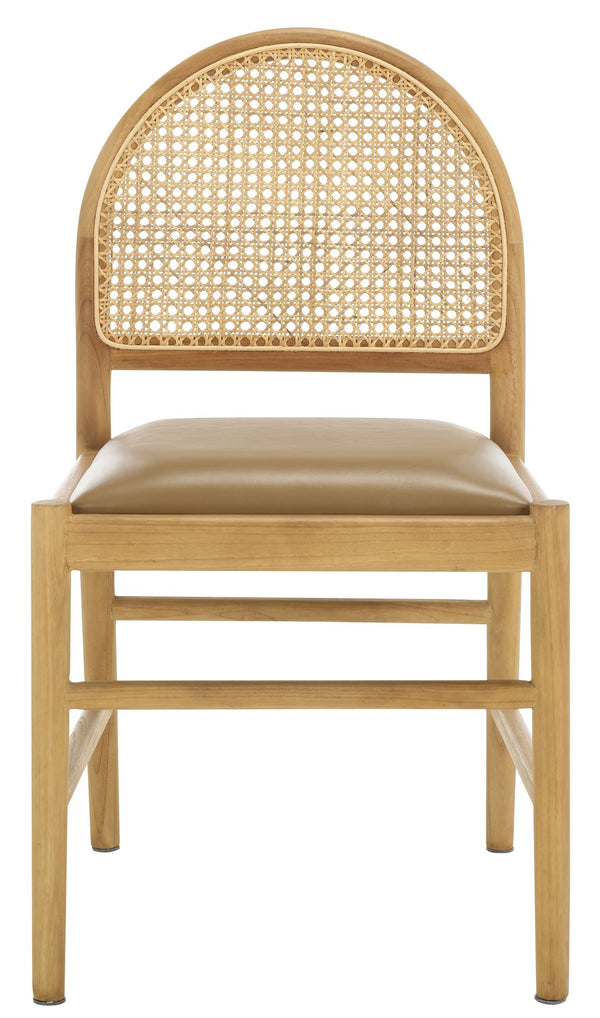 Safavieh Laylie Rattan And Leather Dining Chair - Chic Comfort Meets Sophisticated Design For Your Space Brown ,Natural Wood ,Leather ,Rattan Sfv1607b-set2