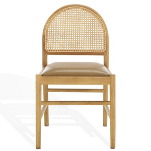 Safavieh Laylie Rattan And Leather Dining Chair - Chic Comfort Meets Sophisticated Design For Your Space Brown ,Natural Wood ,Leather ,Rattan Sfv1607b-set2