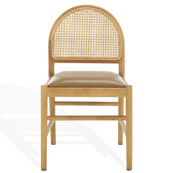 Safavieh Laylie Rattan And Leather Dining Chair - Chic Comfort Meets Sophisticated Design For Your Space Brown ,Natural Wood ,Leather ,Rattan Sfv1607b-set2