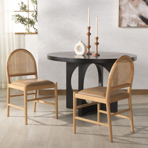 Safavieh Laylie Rattan And Leather Dining Chair - Chic Comfort Meets Sophisticated Design For Your Space Brown ,Natural Wood ,Leather ,Rattan Sfv1607b-set2