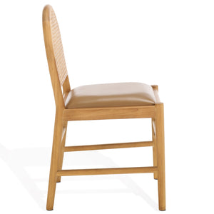 Safavieh Laylie Rattan And Leather Dining Chair - Chic Comfort Meets Sophisticated Design For Your Space Brown ,Natural Wood ,Leather ,Rattan Sfv1607b-set2