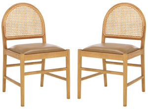 Safavieh Laylie Rattan And Leather Dining Chair - Chic Comfort Meets Sophisticated Design For Your Space Brown ,Natural Wood ,Leather ,Rattan Sfv1607b-set2