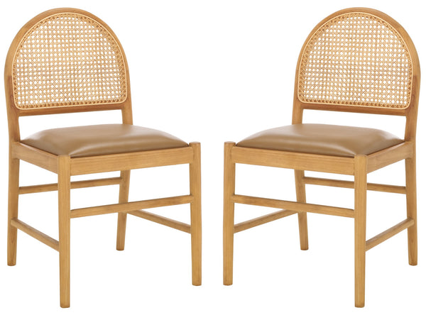 Safavieh Laylie Rattan And Leather Dining Chair - Chic Comfort Meets Sophisticated Design For Your Space Brown ,Natural Wood ,Leather ,Rattan Sfv1607b-set2