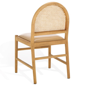 Safavieh Laylie Rattan And Leather Dining Chair - Chic Comfort Meets Sophisticated Design For Your Space Tan ,Natural Wood ,Leather ,Rattan Sfv1607c-set2