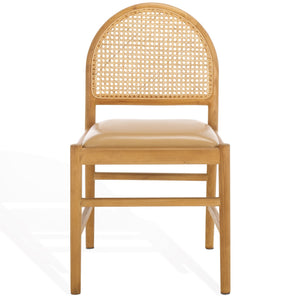 Safavieh Laylie Rattan And Leather Dining Chair - Chic Comfort Meets Sophisticated Design For Your Space Tan ,Natural Wood ,Leather ,Rattan Sfv1607c-set2