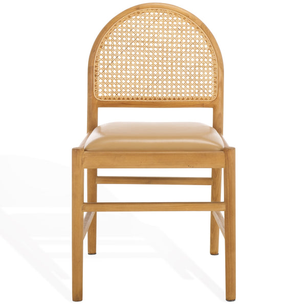 Safavieh Laylie Rattan And Leather Dining Chair - Chic Comfort Meets Sophisticated Design For Your Space Tan ,Natural Wood ,Leather ,Rattan Sfv1607c-set2