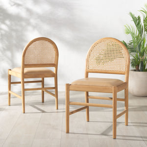Safavieh Laylie Rattan And Leather Dining Chair - Chic Comfort Meets Sophisticated Design For Your Space Tan ,Natural Wood ,Leather ,Rattan Sfv1607c-set2