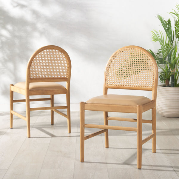 Safavieh Laylie Rattan And Leather Dining Chair - Chic Comfort Meets Sophisticated Design For Your Space Tan ,Natural Wood ,Leather ,Rattan Sfv1607c-set2