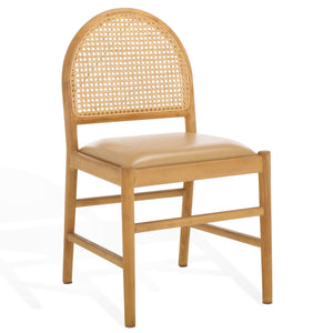 Safavieh Laylie Rattan And Leather Dining Chair - Chic Comfort Meets Sophisticated Design For Your Space Tan ,Natural Wood ,Leather ,Rattan Sfv1607c-set2