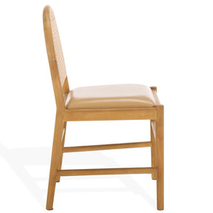 Safavieh Laylie Rattan And Leather Dining Chair - Chic Comfort Meets Sophisticated Design For Your Space Tan ,Natural Wood ,Leather ,Rattan Sfv1607c-set2
