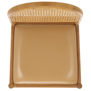 Safavieh Laylie Rattan And Leather Dining Chair - Chic Comfort Meets Sophisticated Design For Your Space Tan ,Natural Wood ,Leather ,Rattan Sfv1607c-set2