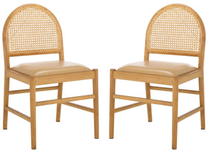 Safavieh Laylie Rattan And Leather Dining Chair - Chic Comfort Meets Sophisticated Design For Your Space Tan ,Natural Wood ,Leather ,Rattan Sfv1607c-set2