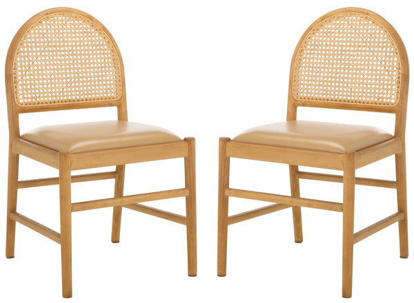 Safavieh Laylie Rattan And Leather Dining Chair - Chic Comfort Meets Sophisticated Design For Your Space Tan ,Natural Wood ,Leather ,Rattan Sfv1607c-set2
