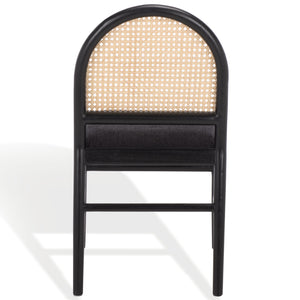 Laylie Rattan And Boucle Dining Chair Set Of 2 With Solid Wood Frame, Ergonomic Foam Seat, Sleek All‑Black Finish