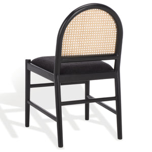 Laylie Rattan And Boucle Dining Chair Set Of 2 With Solid Wood Frame, Ergonomic Foam Seat, Sleek All‑Black Finish