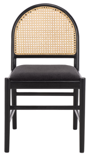 Laylie Rattan And Boucle Dining Chair Set Of 2 With Solid Wood Frame, Ergonomic Foam Seat, Sleek All‑Black Finish
