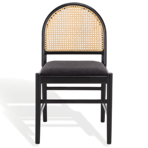 Laylie Rattan And Boucle Dining Chair Set Of 2 With Solid Wood Frame, Ergonomic Foam Seat, Sleek All‑Black Finish