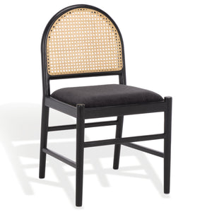 Laylie Rattan And Boucle Dining Chair Set Of 2 With Solid Wood Frame, Ergonomic Foam Seat, Sleek All‑Black Finish