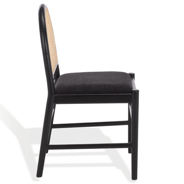 Laylie Rattan And Boucle Dining Chair Set Of 2 With Solid Wood Frame, Ergonomic Foam Seat, Sleek All‑Black Finish