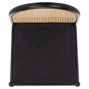 Laylie Rattan And Boucle Dining Chair Set Of 2 With Solid Wood Frame, Ergonomic Foam Seat, Sleek All‑Black Finish